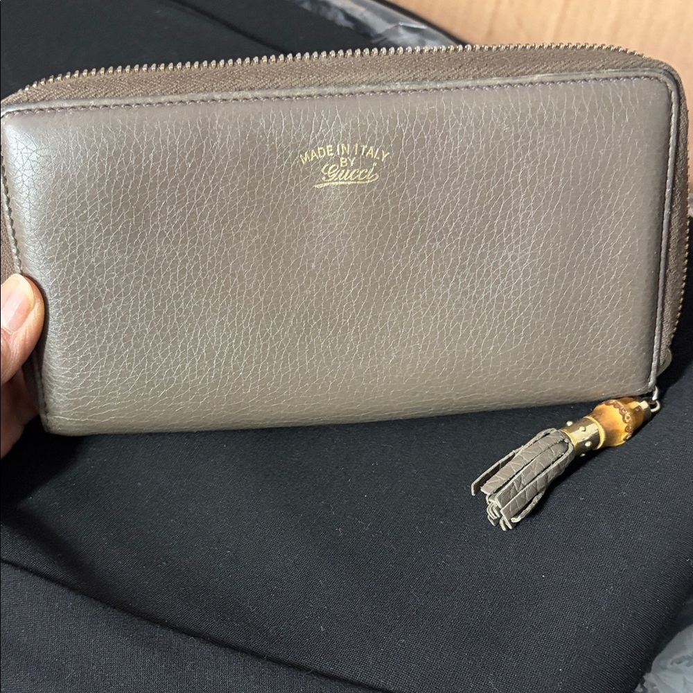 Gucci Taupe Leather Zip-Around Wallet